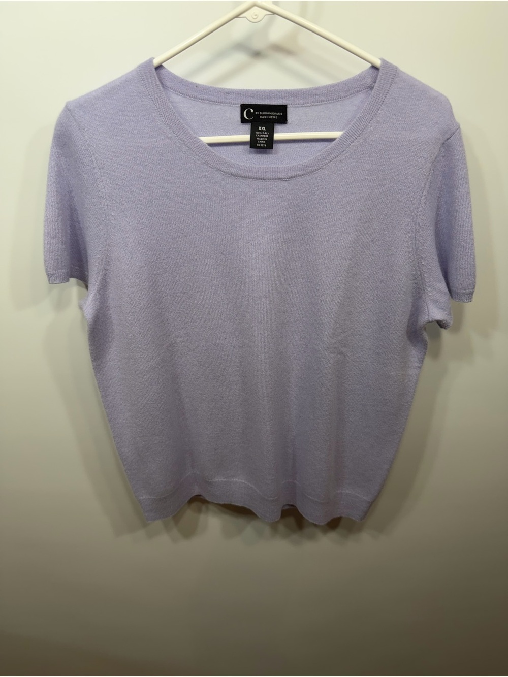 C by Bloomingdale’s 100% 2-Ply Cashmere Sweater XXL Lavender Short Sleeve - Picture 7 of 9